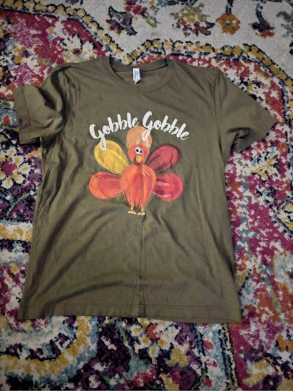 Canvas Graphic Turkey Tee in Brown Like New